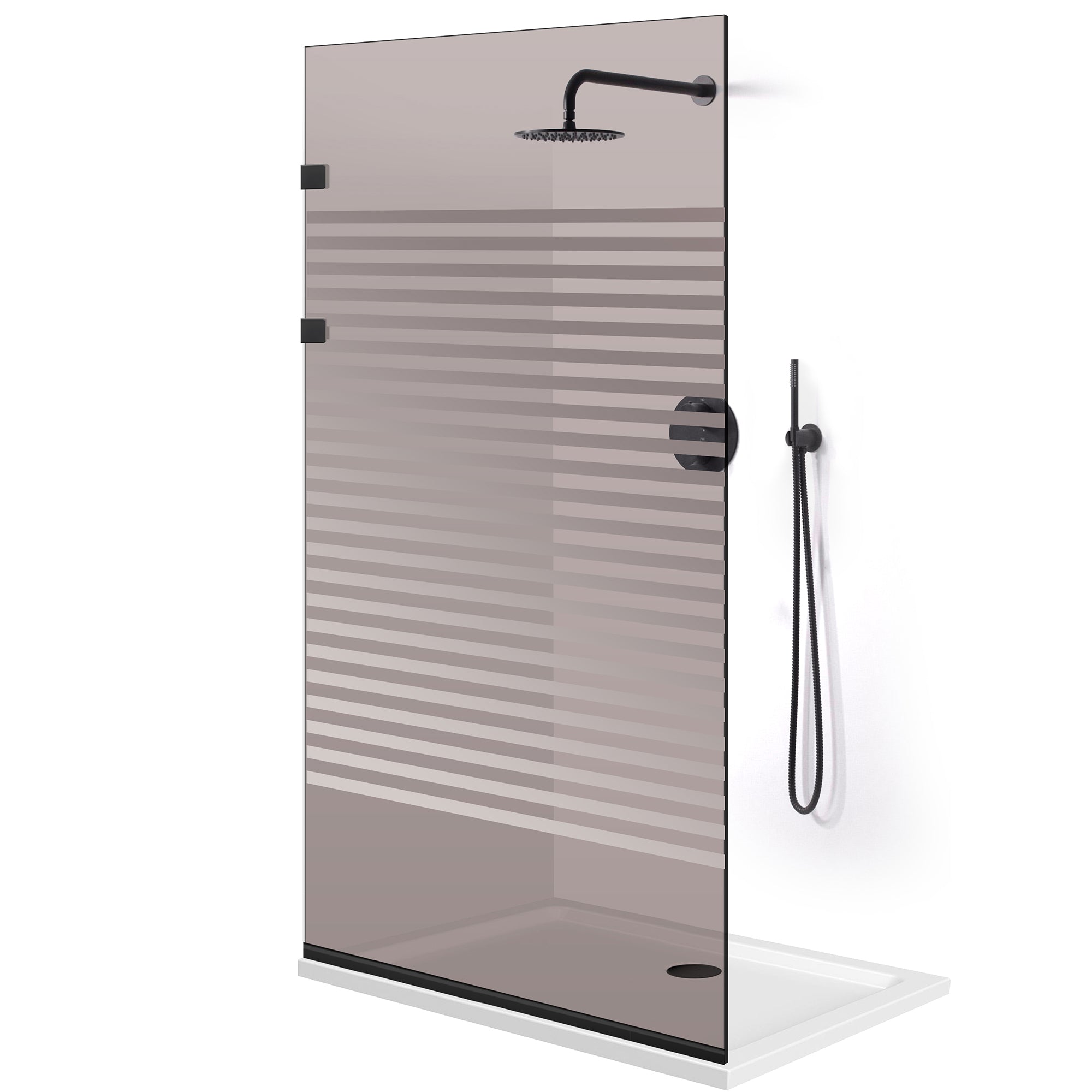 Paravan dus Walk-in, Perete dus Inox, negru mat #Bronz