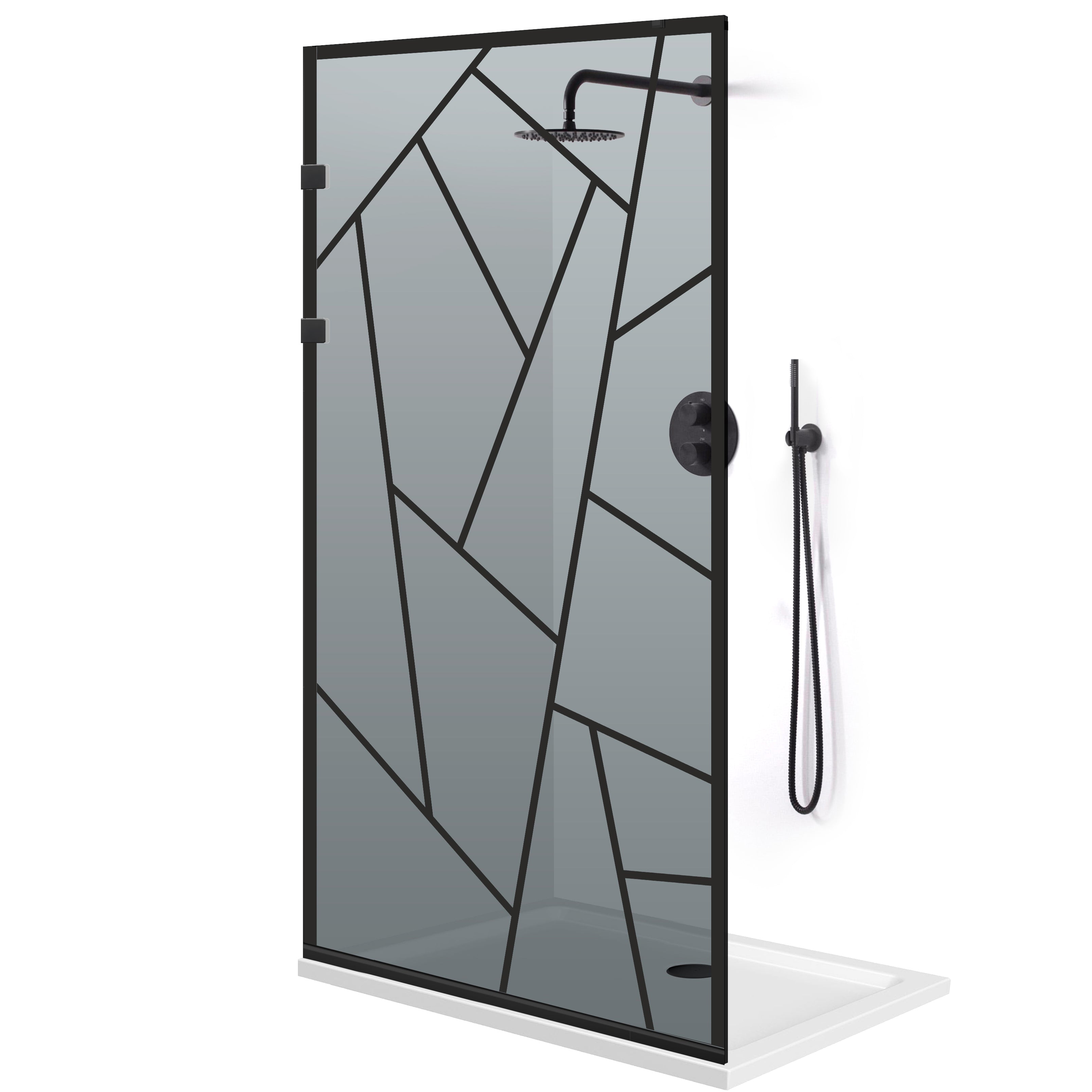 Paravan dus Walk-in, Perete dus Inox, negru mat #Gri
