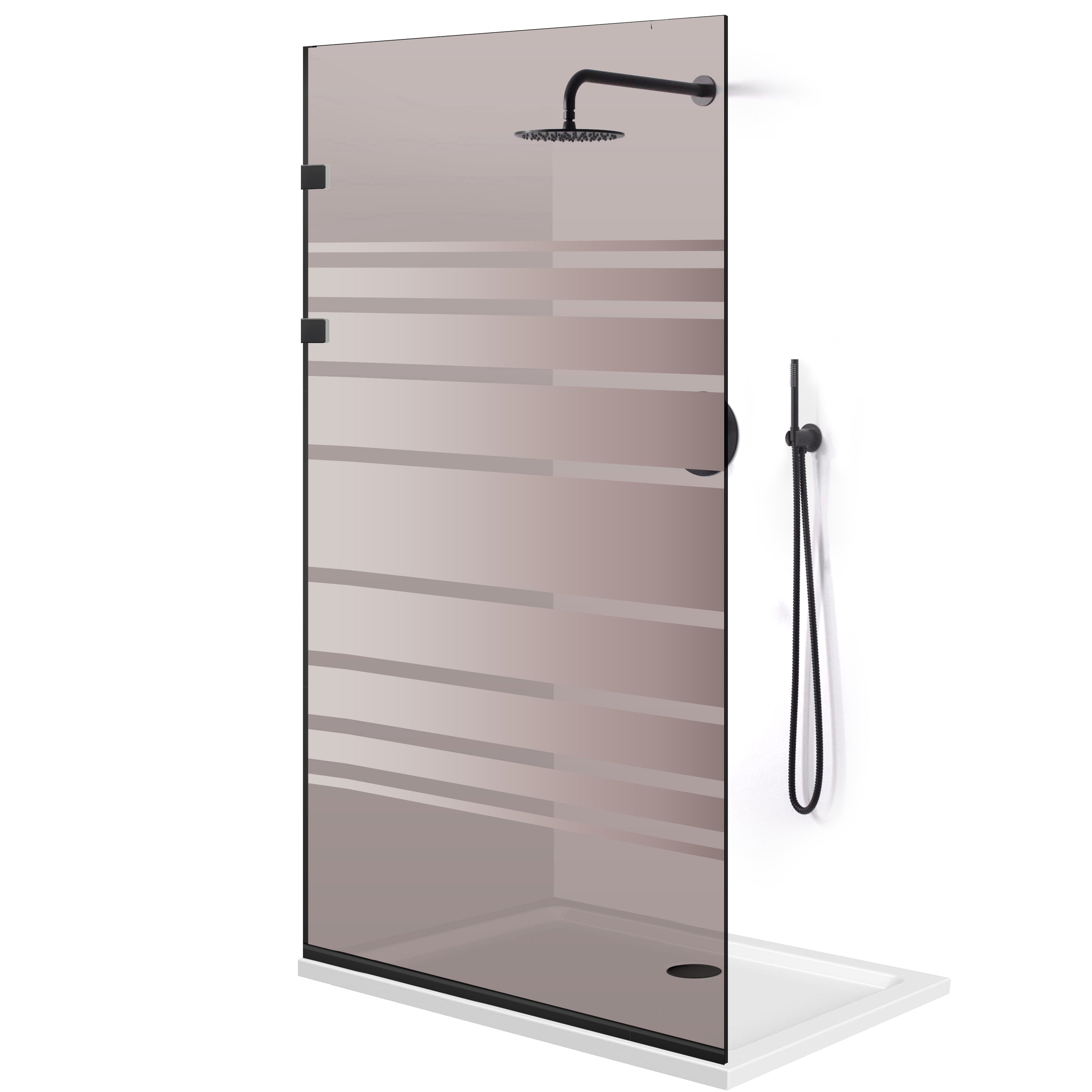 Paravan dus Walk-in, Perete dus Inox, negru mat #Bronz