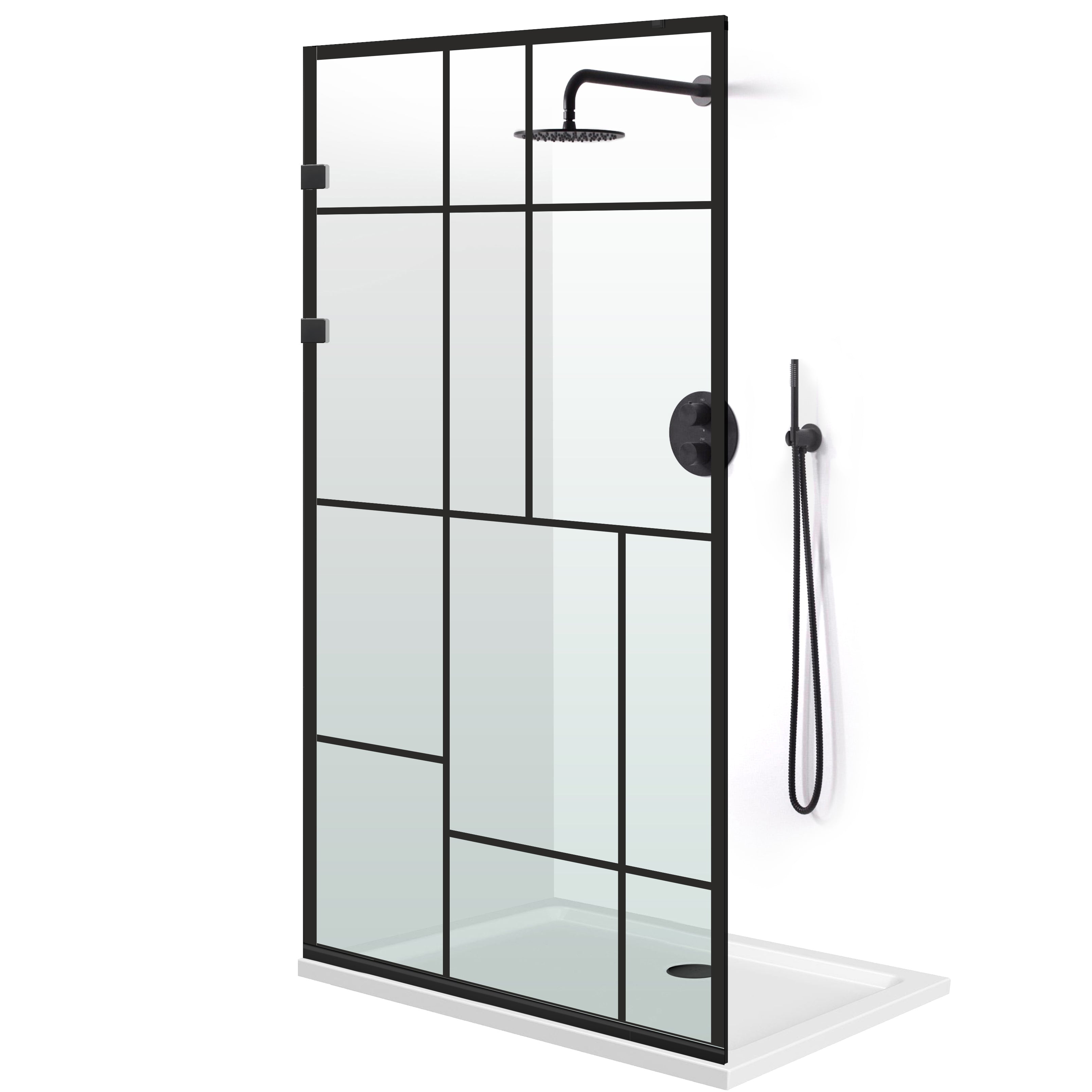 Paravan dus Walk-in, Perete dus Inox, negru mat, #Clara #Víztiszta