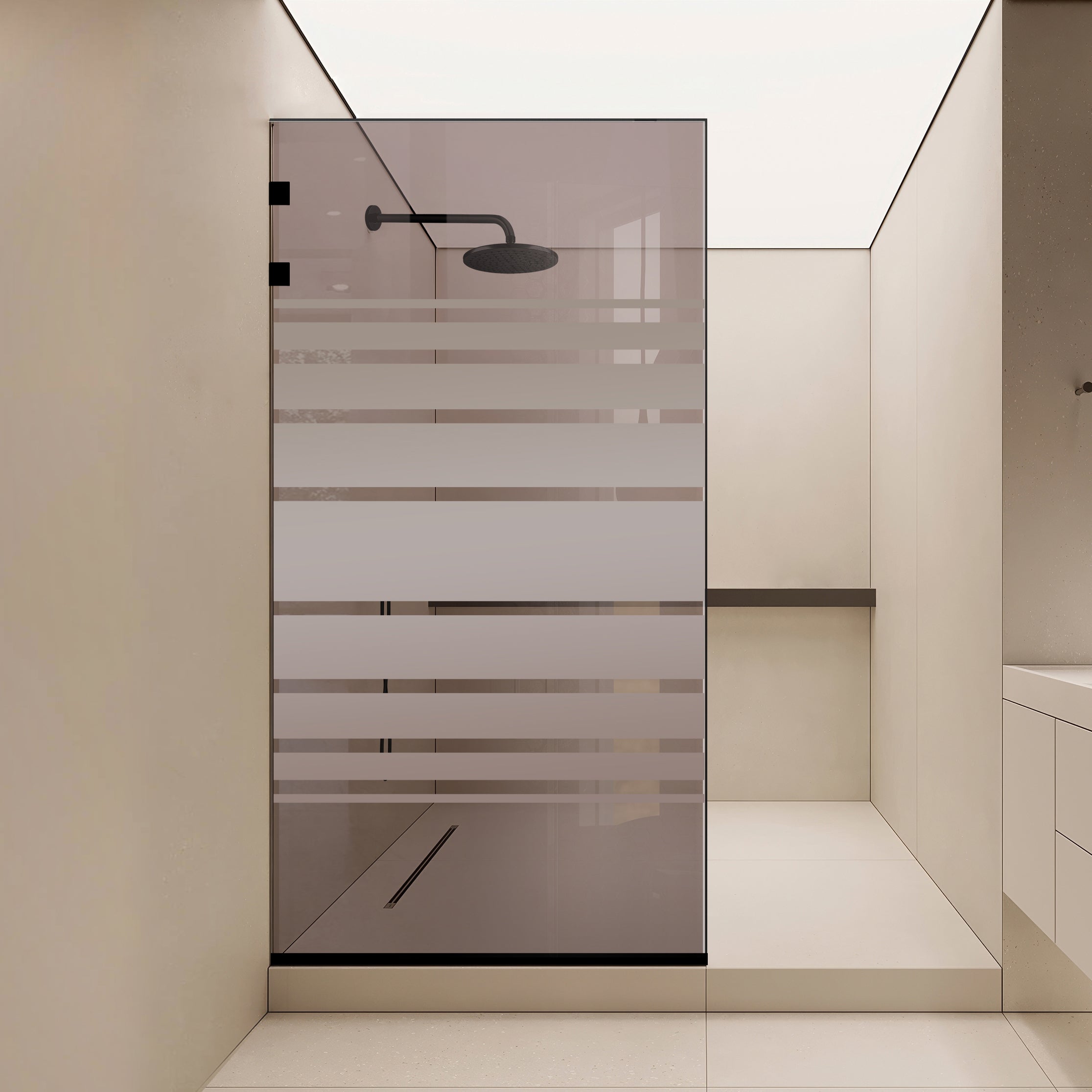 Paravan dus Walk-in, Perete dus Inox, negru mat #Bronz