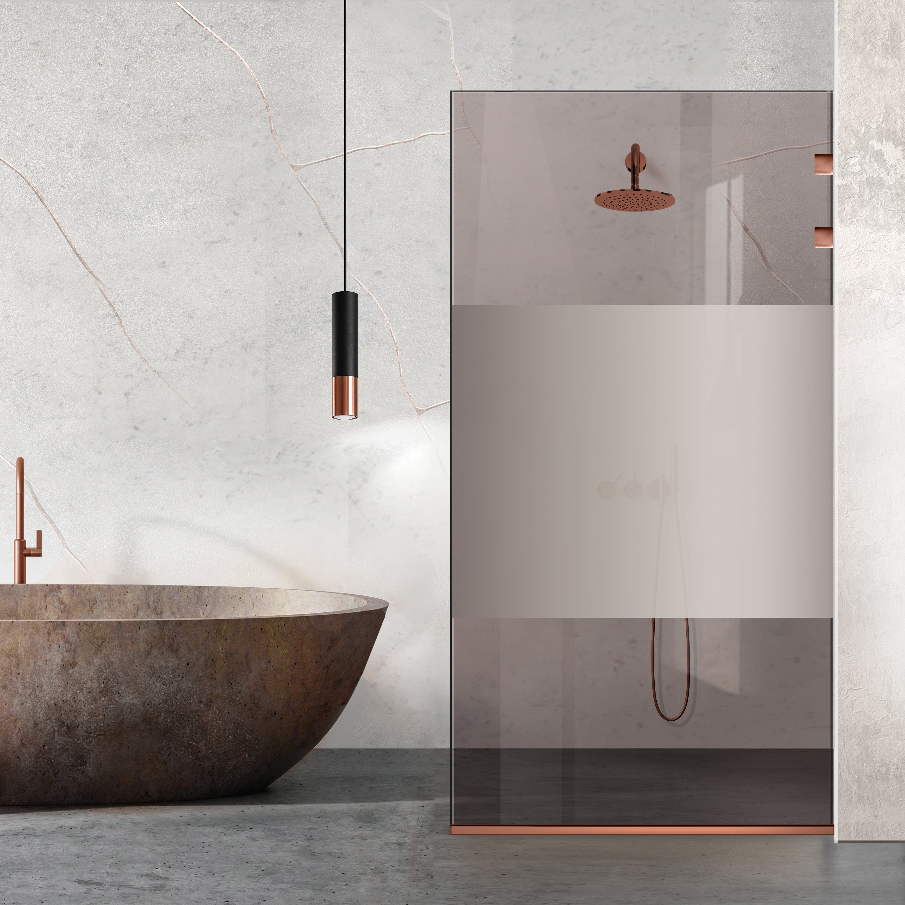 Paravan dus Walk-in, Perete dus Inox, cupru #Bronz