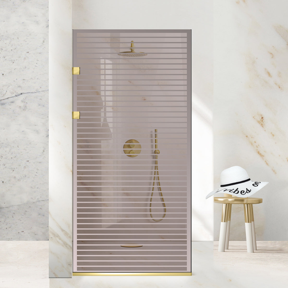 Paravan dus Walk-in, Perete dus Inox, auriu #Bronz