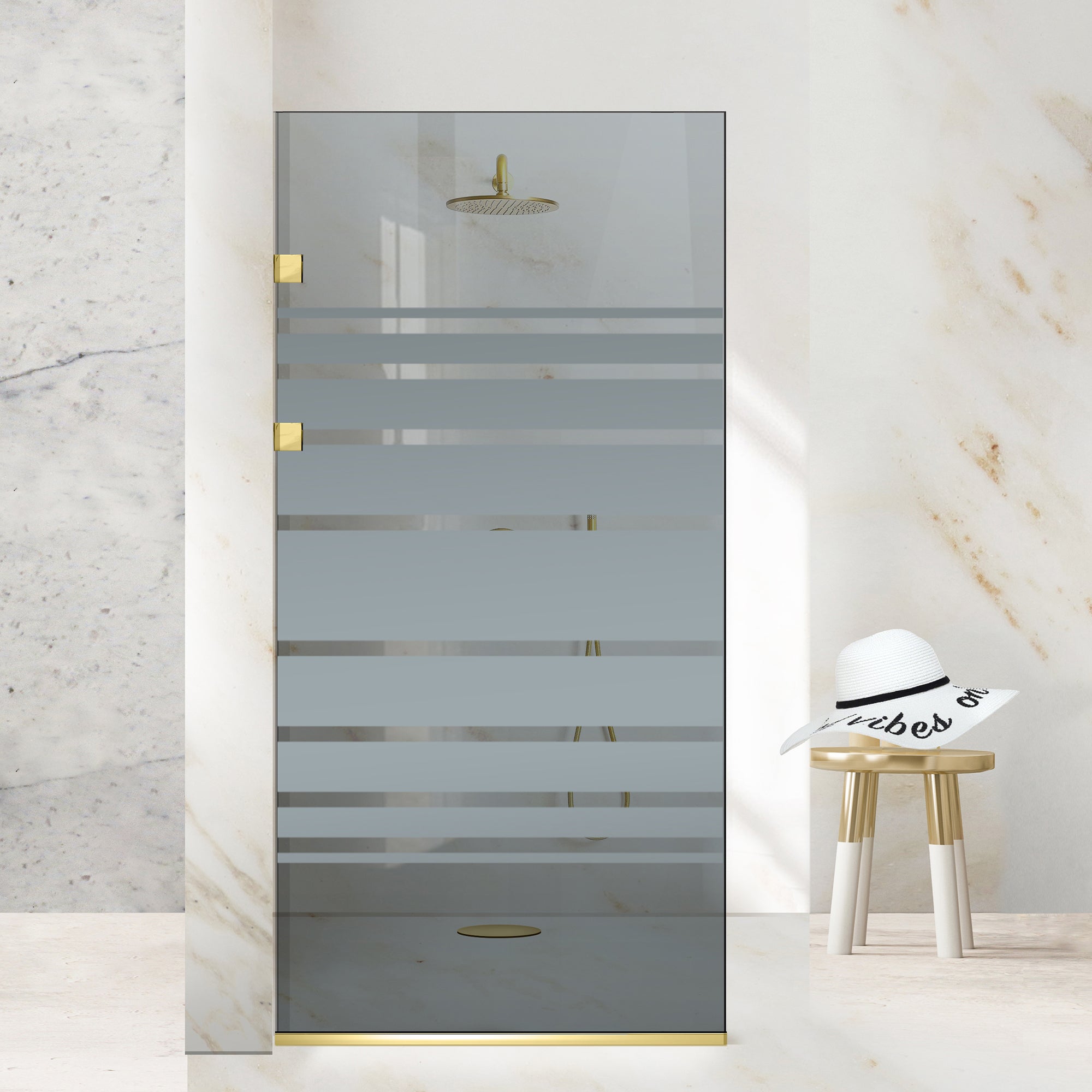 Paravan dus Walk-in, Perete dus Inox, auriu #Gri
