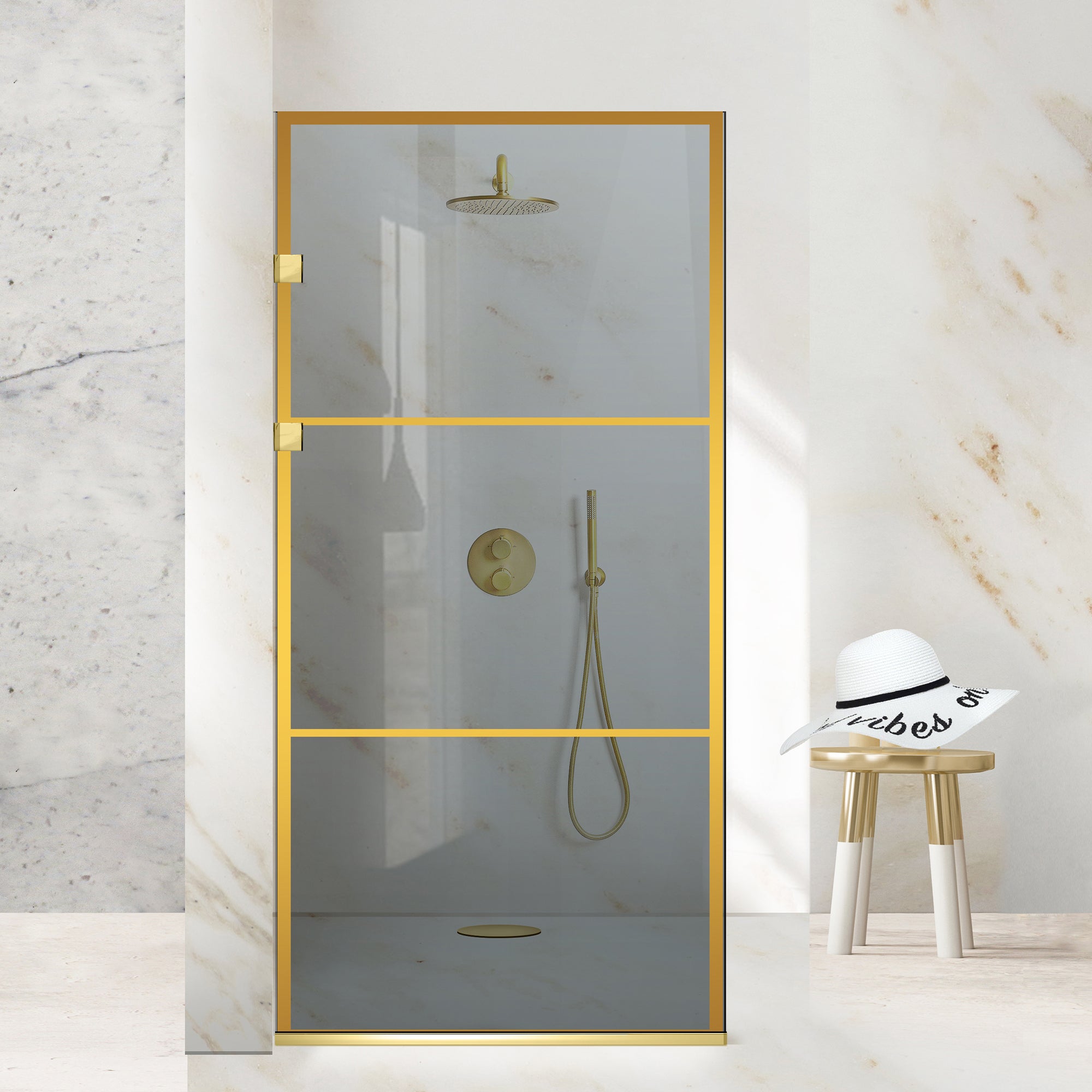 Paravan dus Walk-in, Perete dus Inox, auriu #Gri
