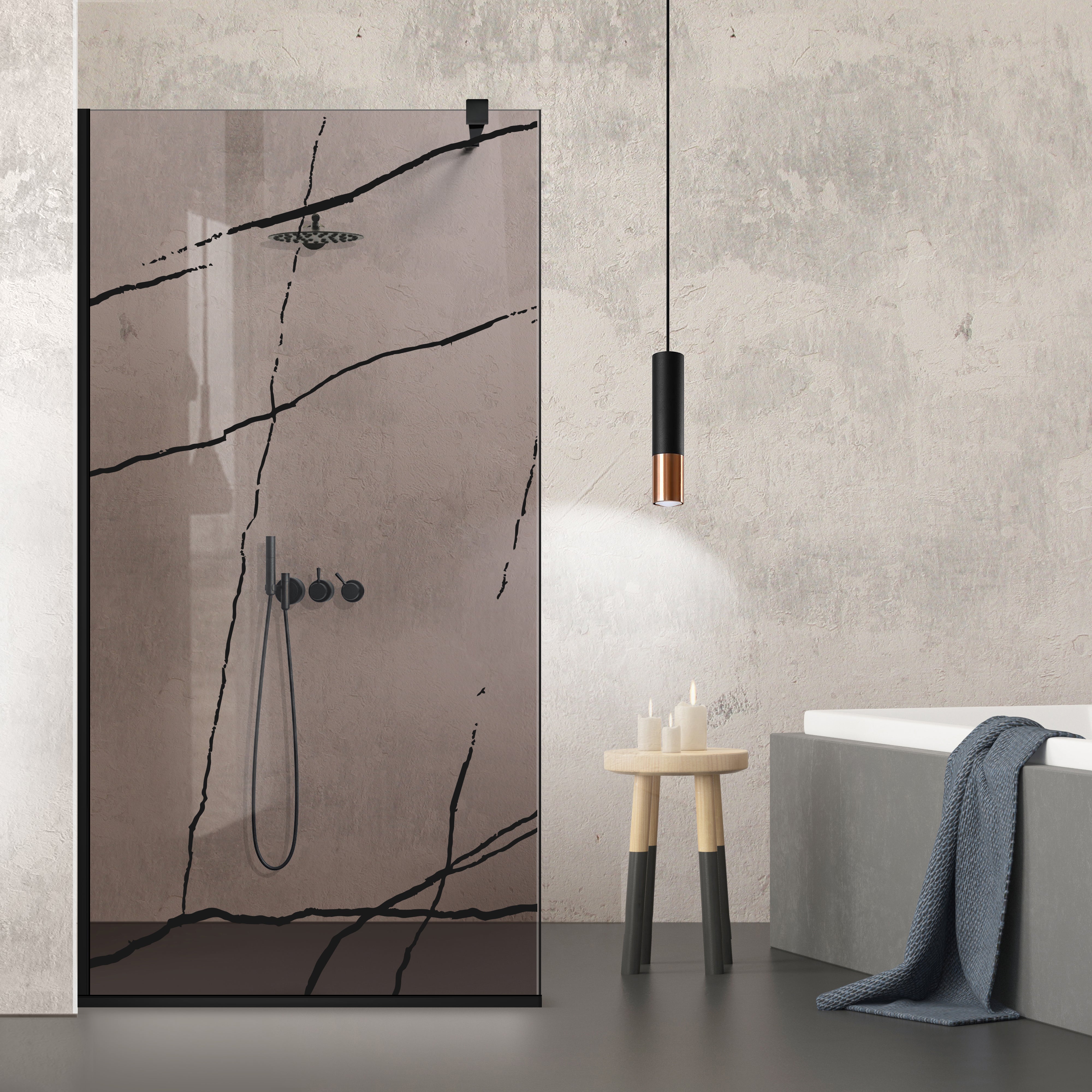 Paravan dus Walk-in, Perete dus Negru, #Bronz #Bronz