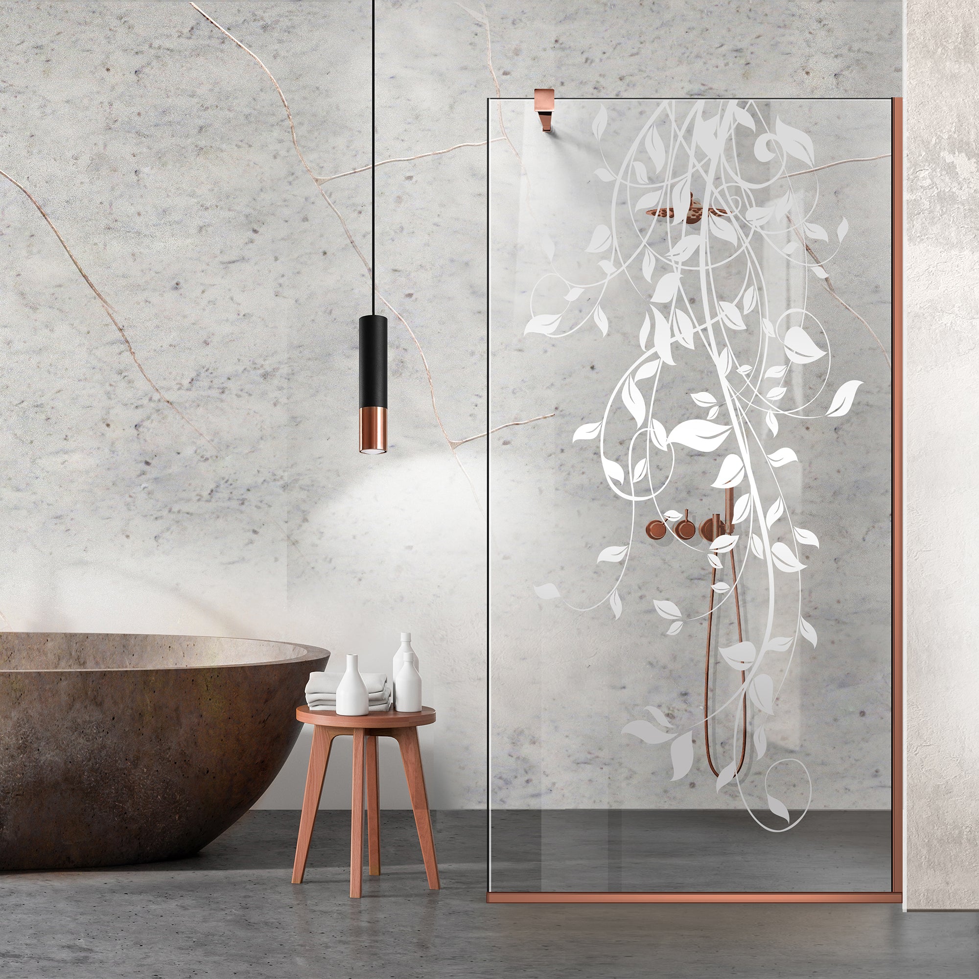 Paravan dus Walk-in, Perete dus Copper, #Clara #Víztiszta