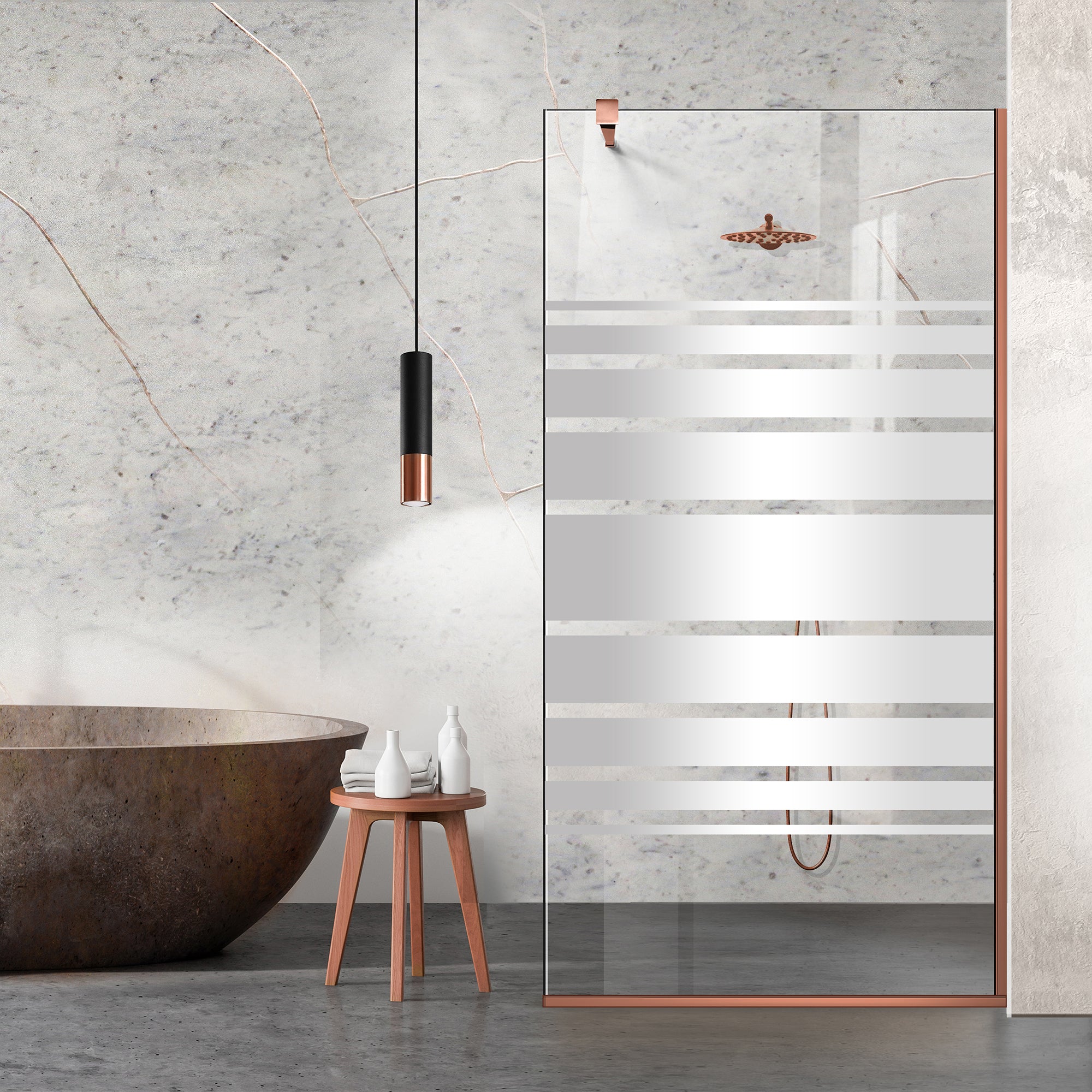 Paravan dus Walk-in, Perete dus Copper, #Clara #Víztiszta