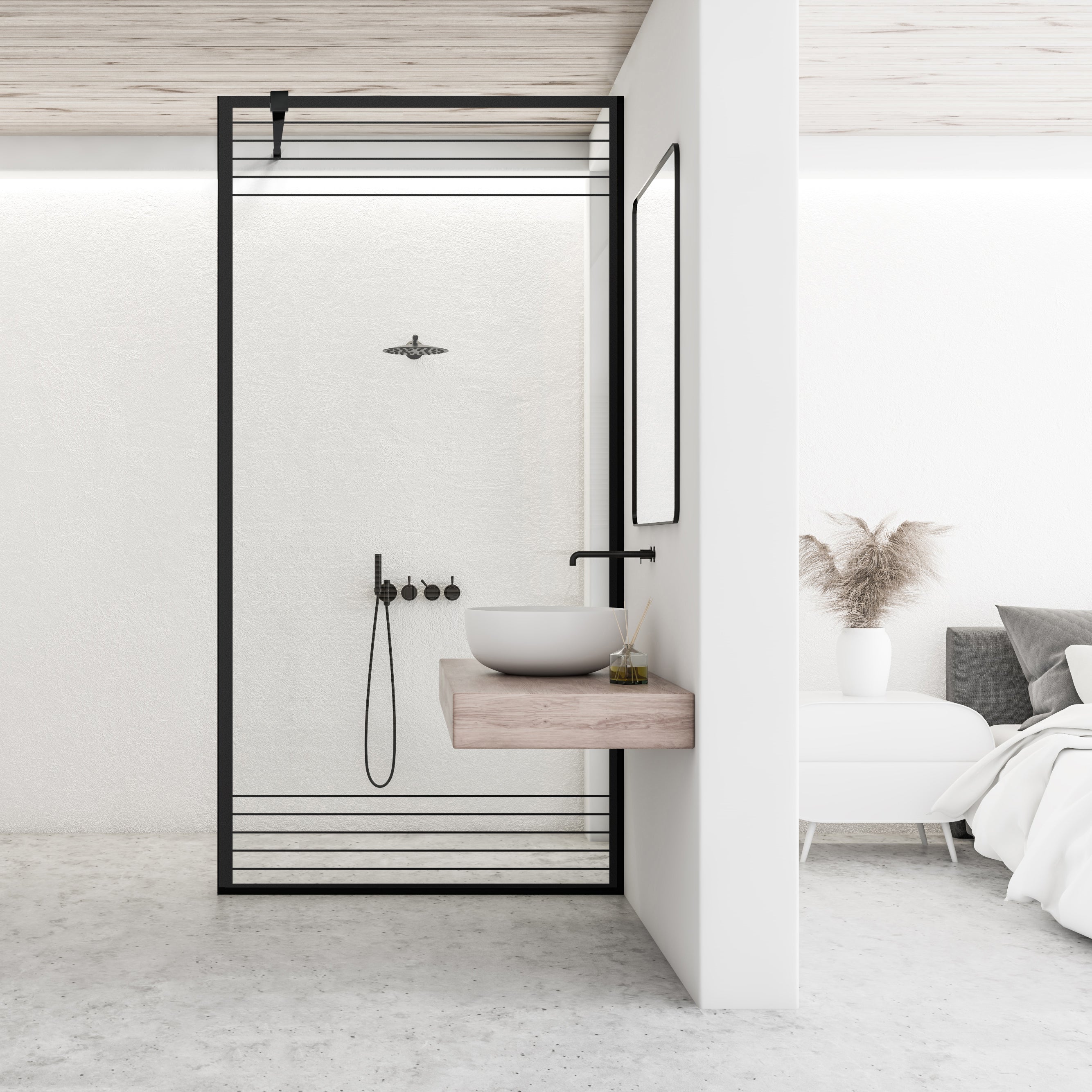 Paravan dus Walk-in, Perete dus Negru, #Clara #Víztiszta