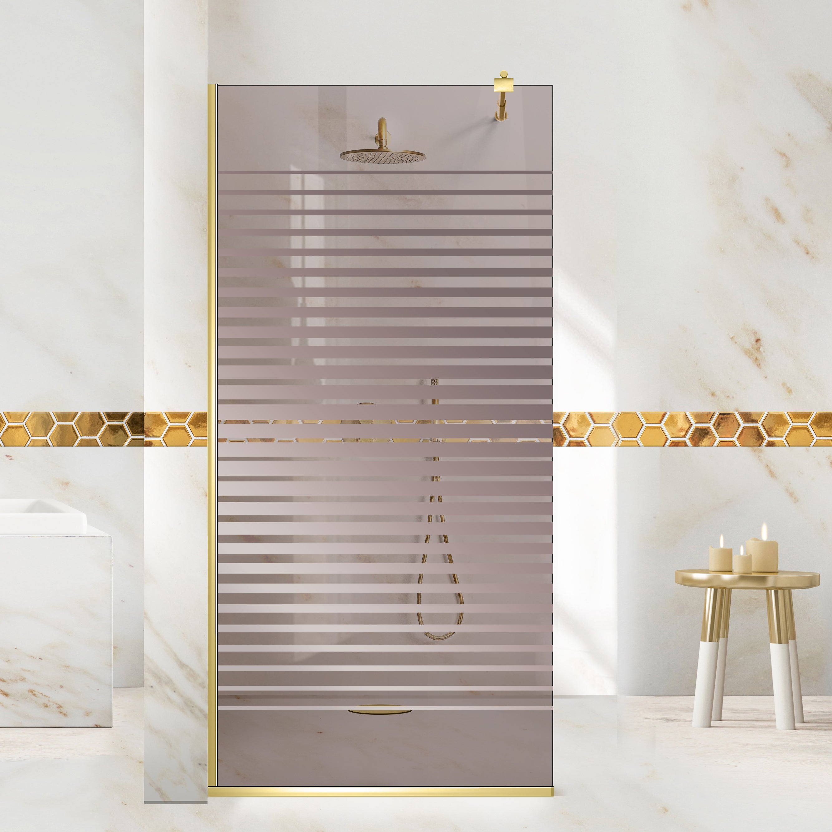 Paravan dus Walk-in, Perete dus  Auriu, #Bronz #Bronz
