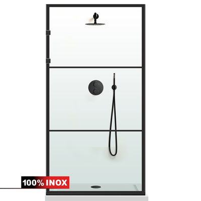 Paravan dus Walk-in, Perete dus Inox, negru mat, #Clara #Víztiszta