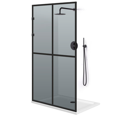 Paravan dus Walk-in, Perete dus Inox, negru mat #Gri