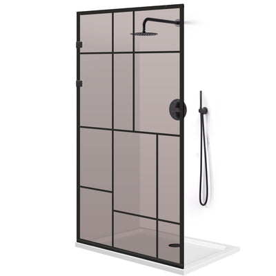 Paravan dus Walk-in, Perete dus Inox, negru mat #Bronz