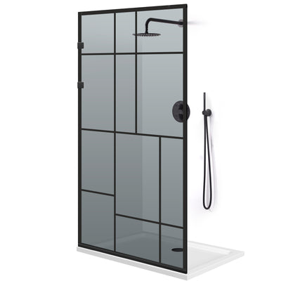 Paravan dus Walk-in, Perete dus Inox, negru mat #Gri