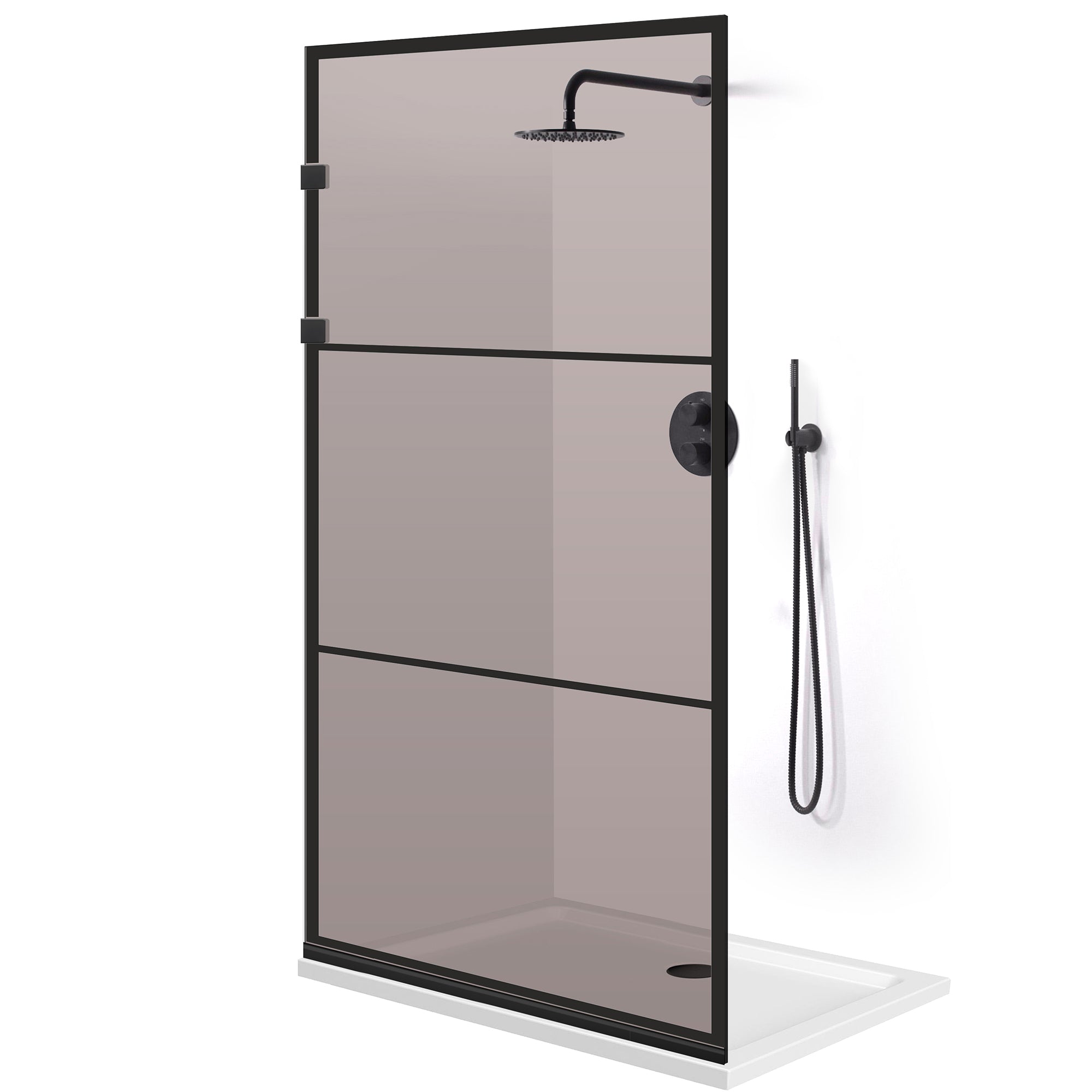 Paravan dus Walk-in, Perete dus Inox, negru mat #Bronz