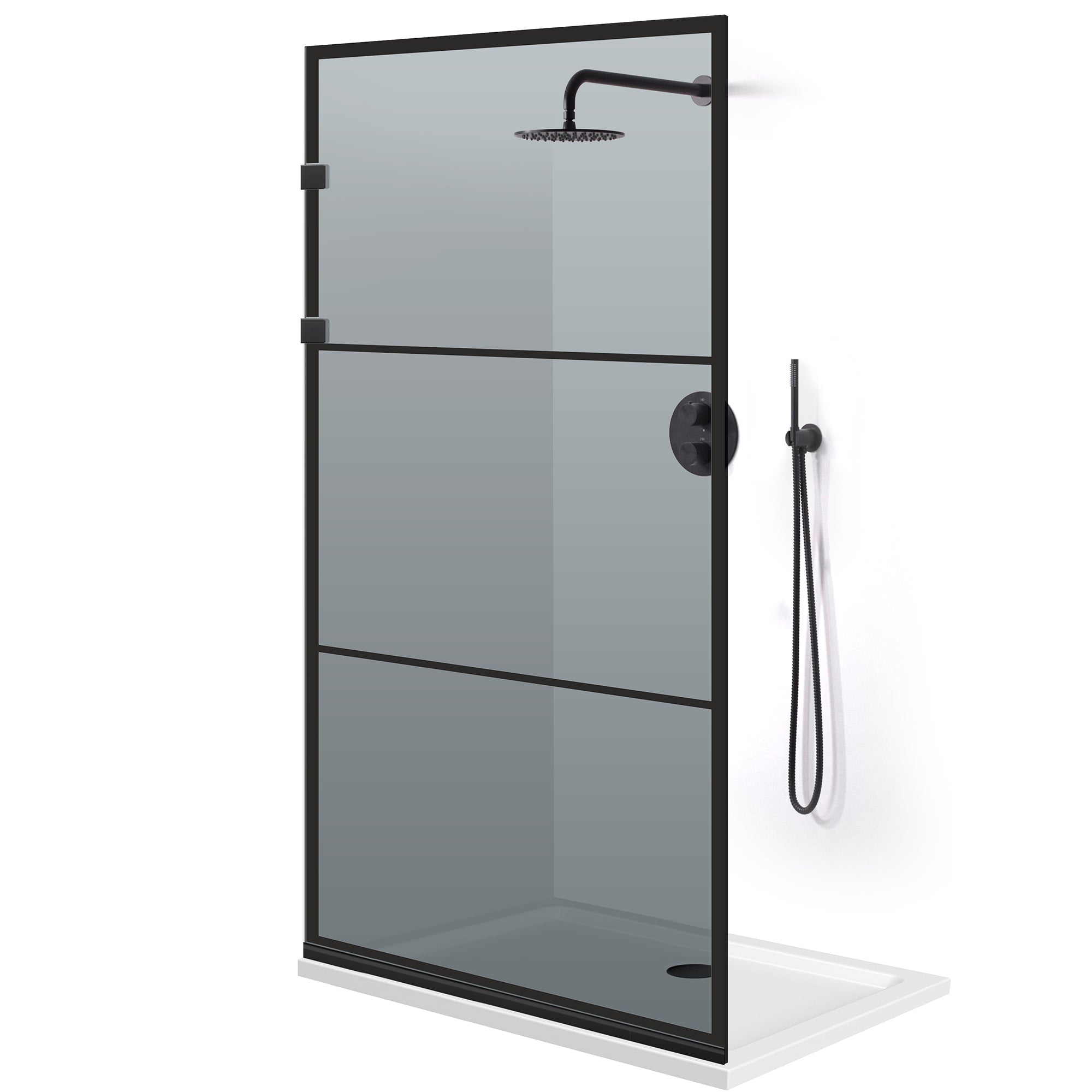 Paravan dus Walk-in, Perete dus Inox, negru mat #Gri