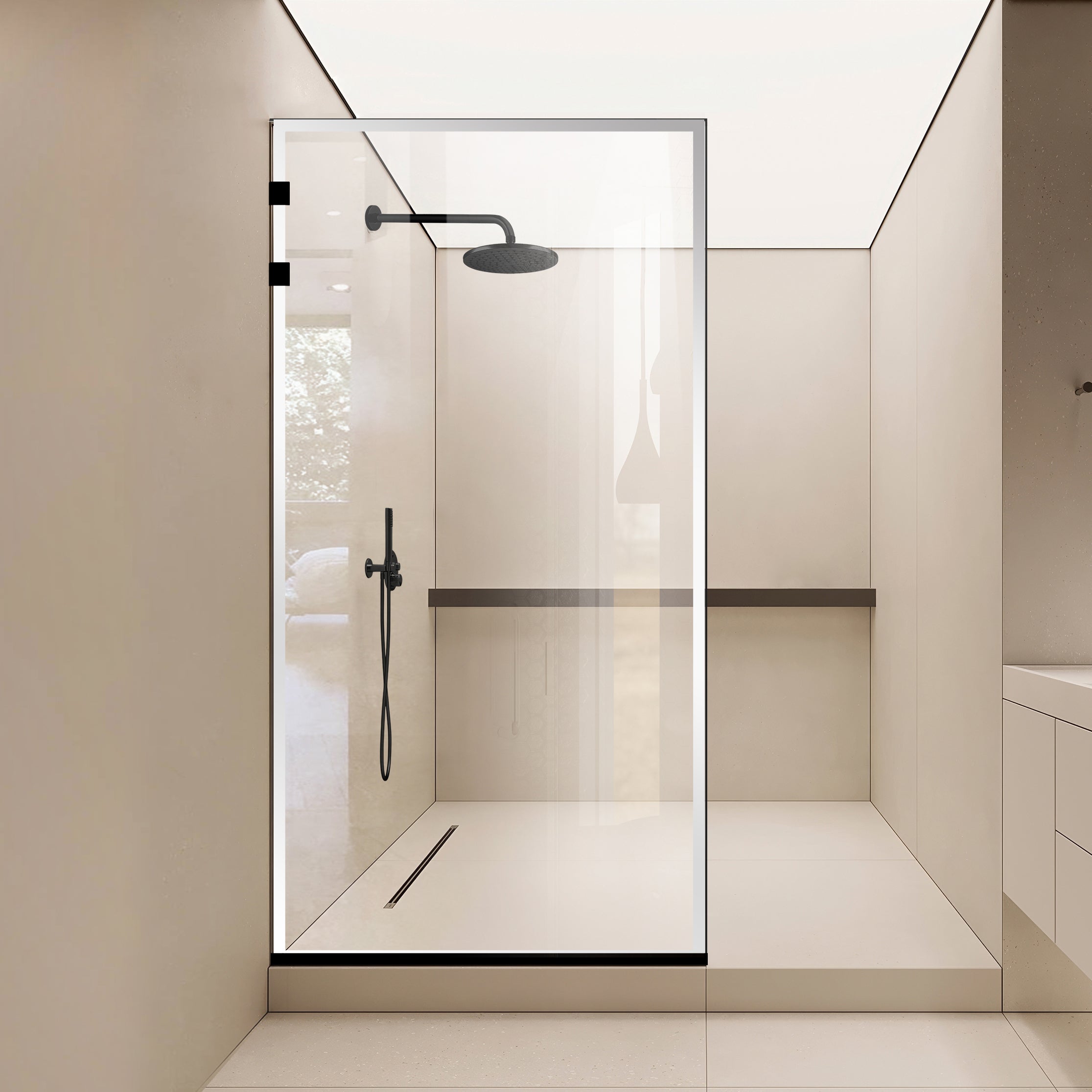 Paravan dus Walk-in, Perete dus Inox, negru mat, #Clara #Víztiszta