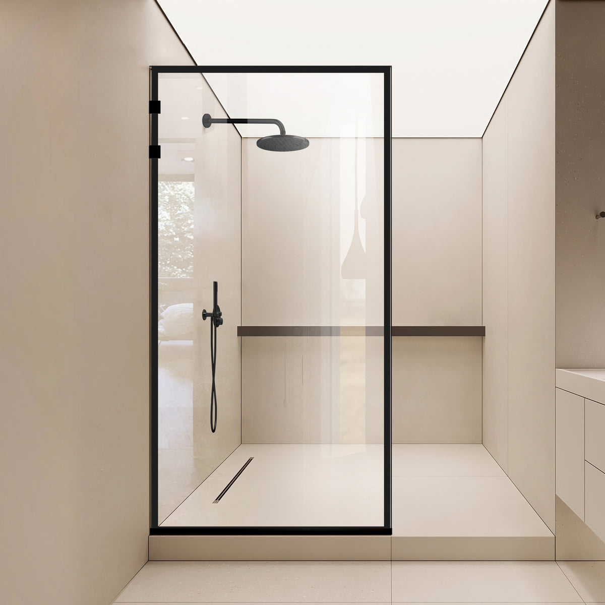 Paravan dus Walk-in, Perete dus Inox, negru mat, #Clara
