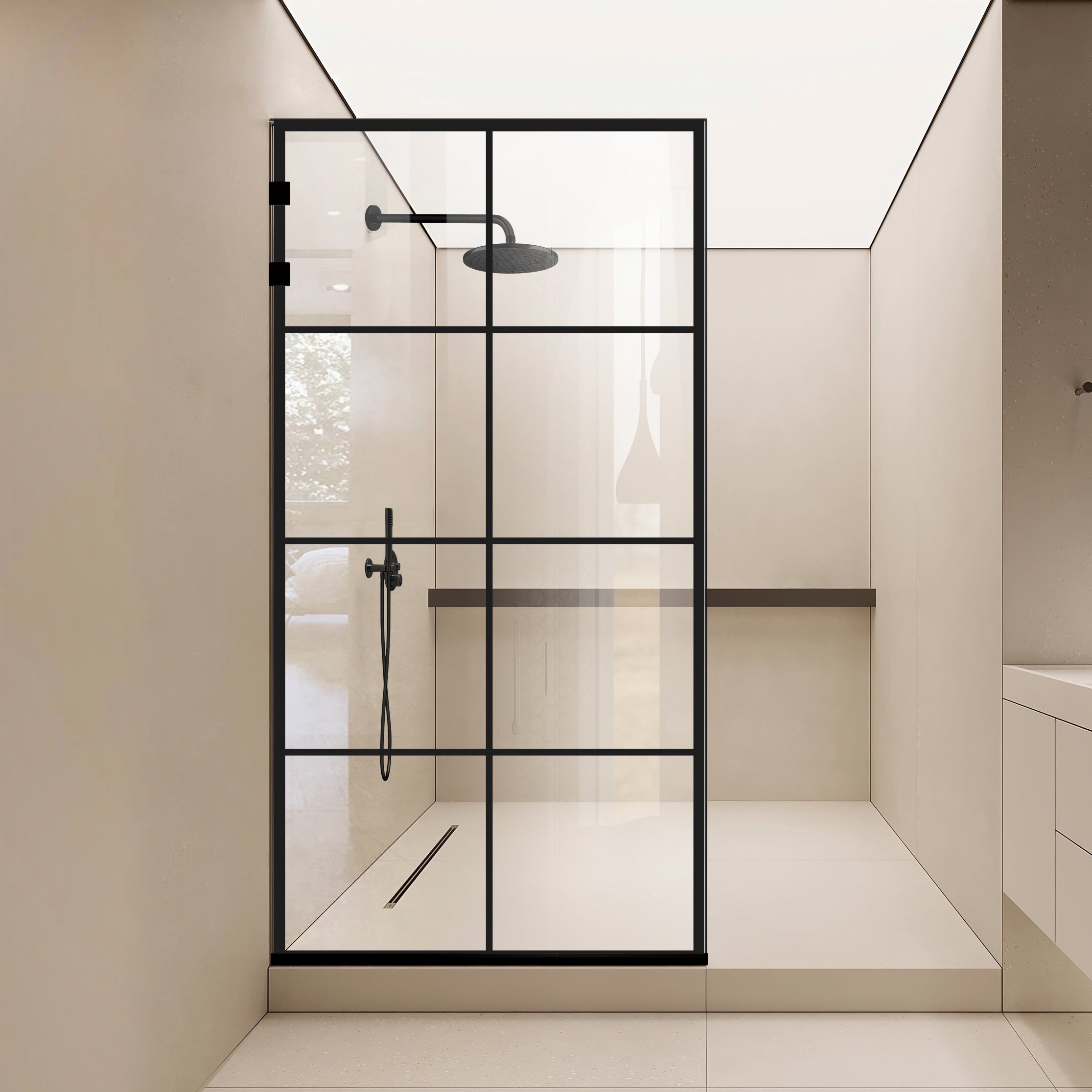 Paravan dus Walk-in, Perete dus Inox, negru mat, #Clara #Víztiszta