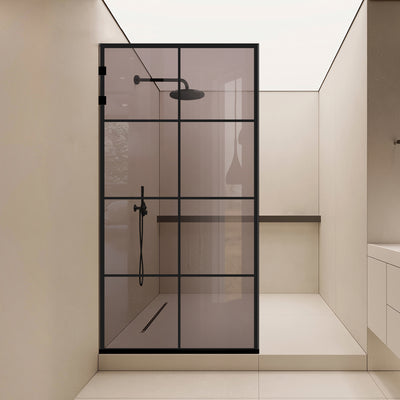 Paravan dus Walk-in, Perete dus Inox, negru mat #Bronz