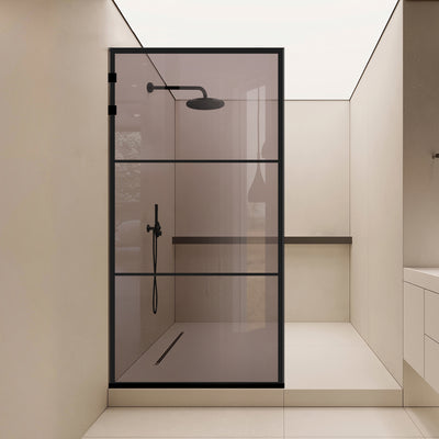 Paravan dus Walk-in, Perete dus Inox, negru mat #Bronz
