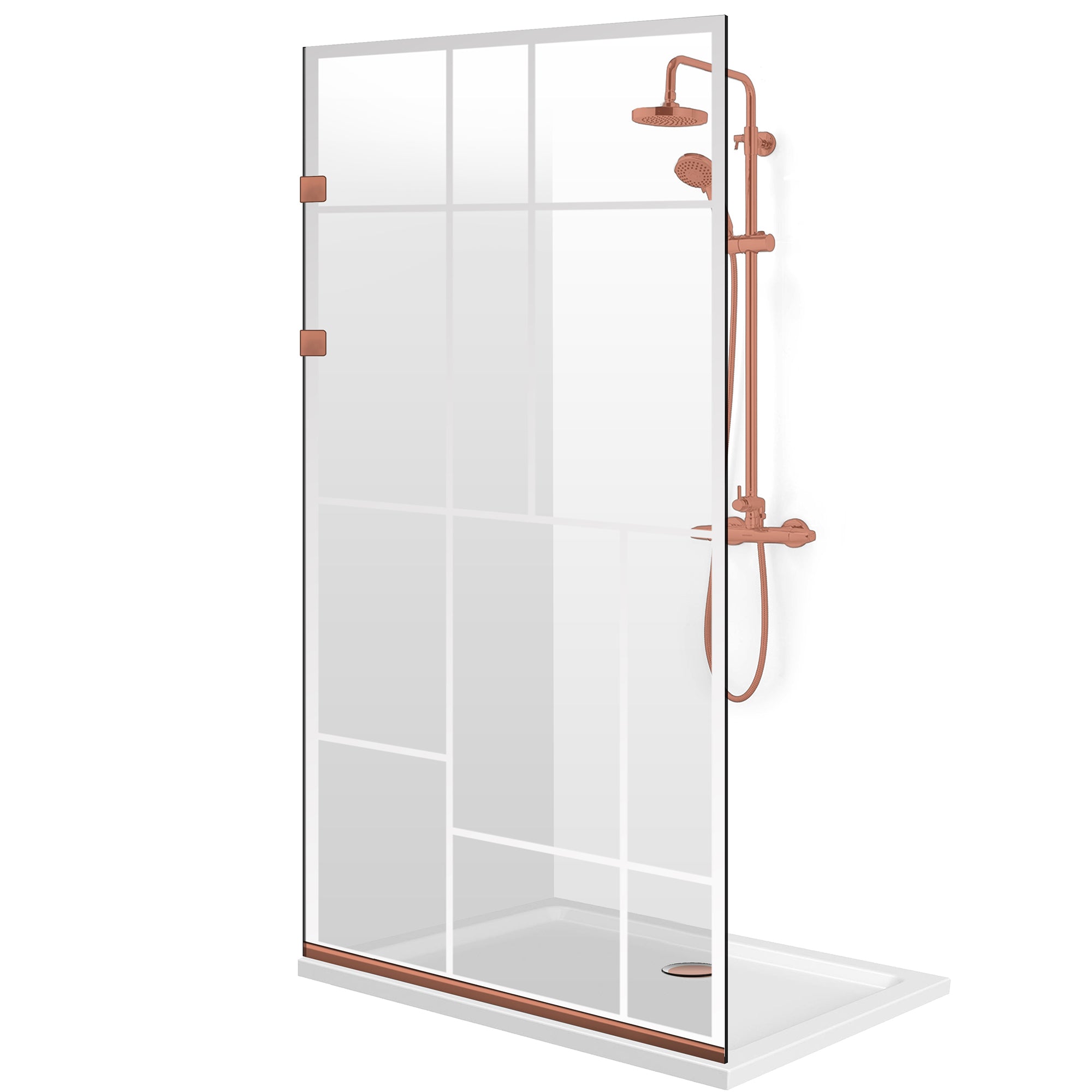 Paravan dus walk-in Aqua Elegance ® Copper, model Urban incolor, feronerie full inox cupru, sticla clara, securizata
