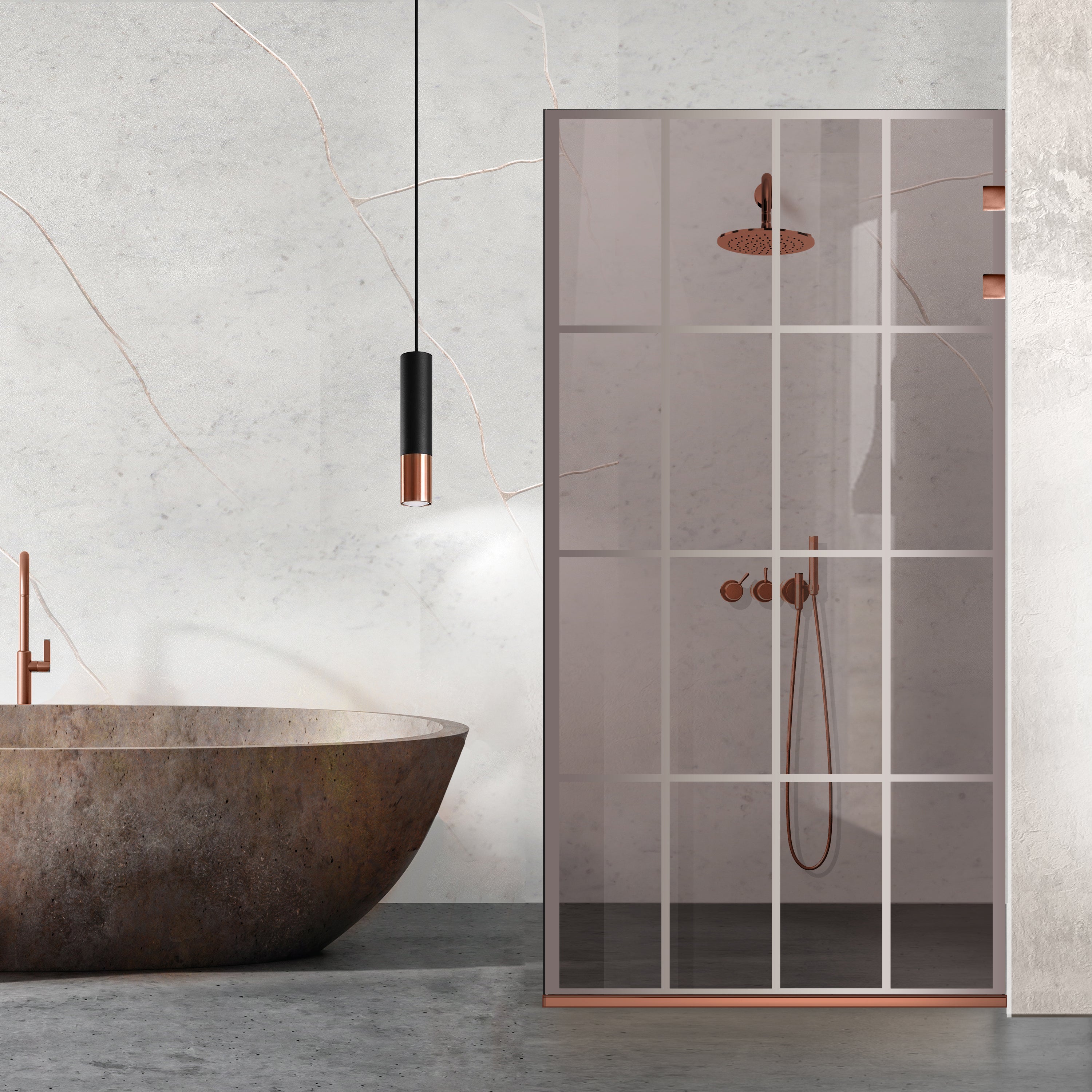 Paravan dus Walk-in, Perete dus Inox, cupru #Bronz