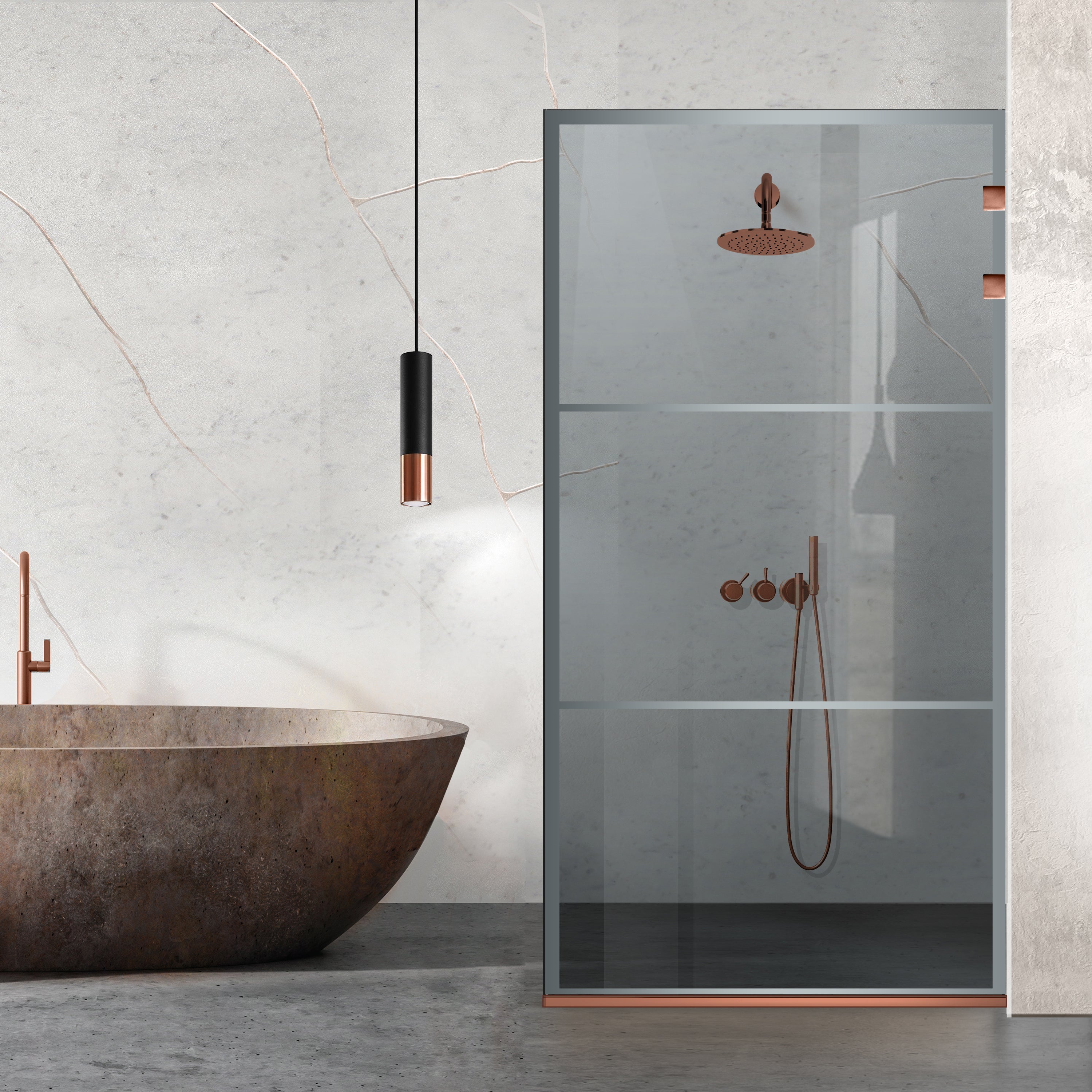 Shower Screens Walk-in, Stainless steel shower wall, copper #Grey