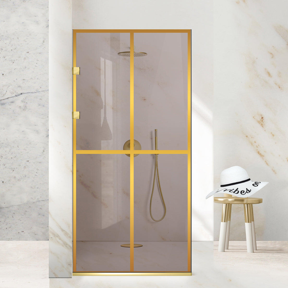 Paravan dus Walk-in, Perete dus Inox, auriu #Bronz