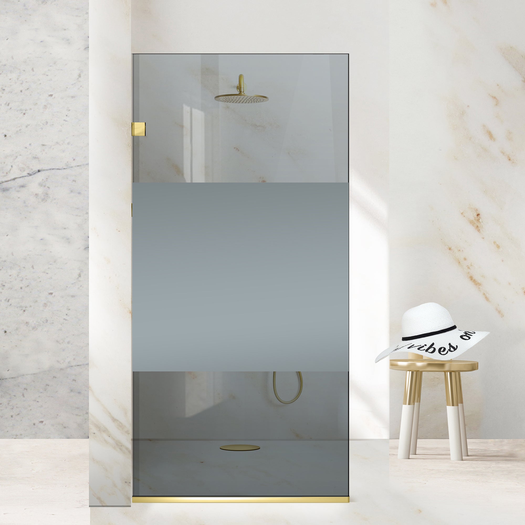 Paravan dus Walk-in, Perete dus Inox, auriu #Gri