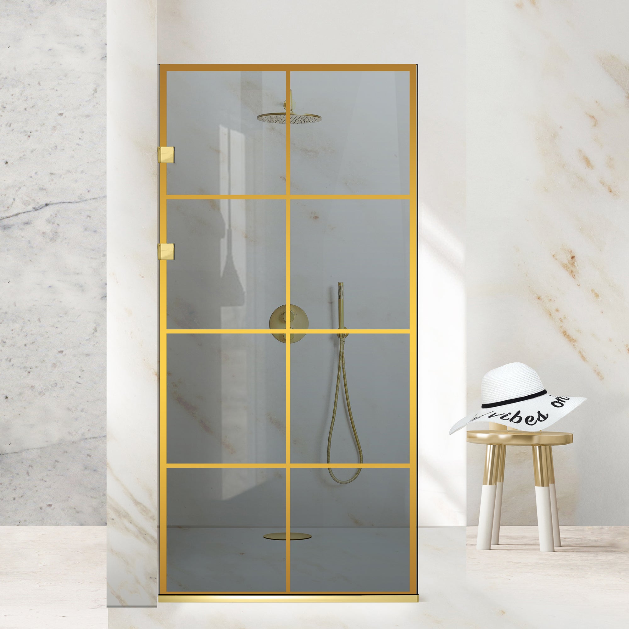 Paravan dus Walk-in, Perete dus Inox, auriu #Gri