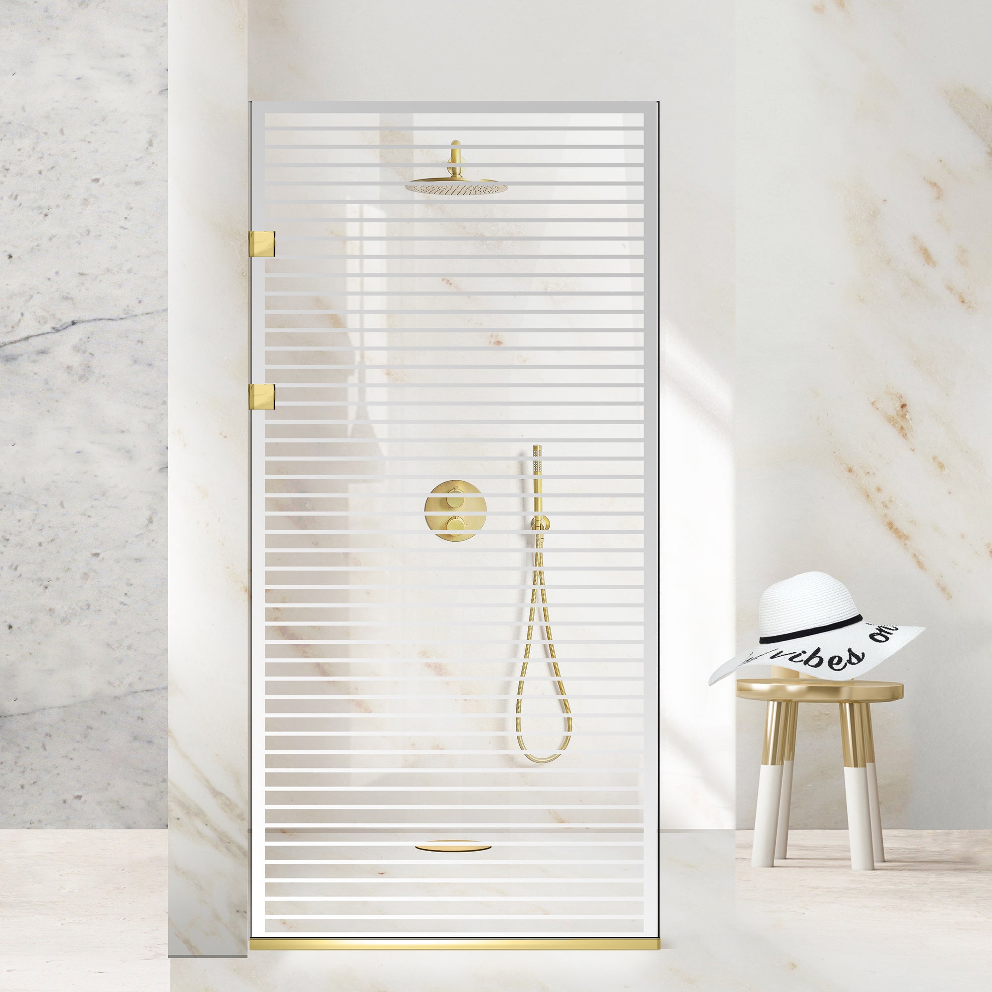 Paravan dus Walk-in, Perete dus Inox, auriu, #Clara #Víztiszta