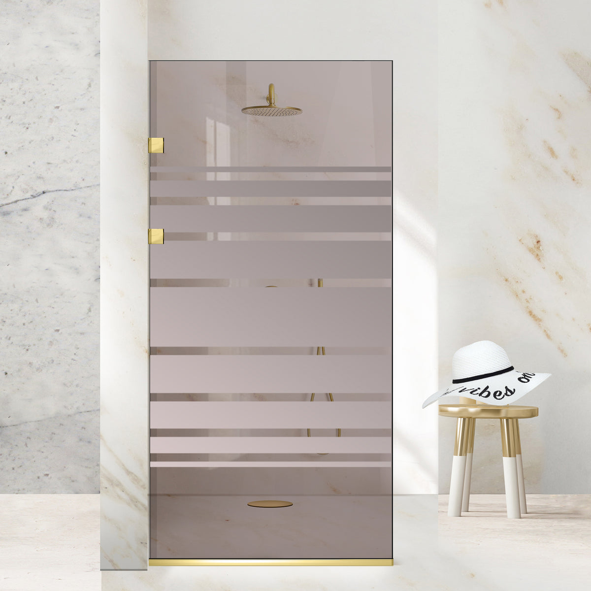 Paravan dus Walk-in, Perete dus Inox, auriu #Bronz