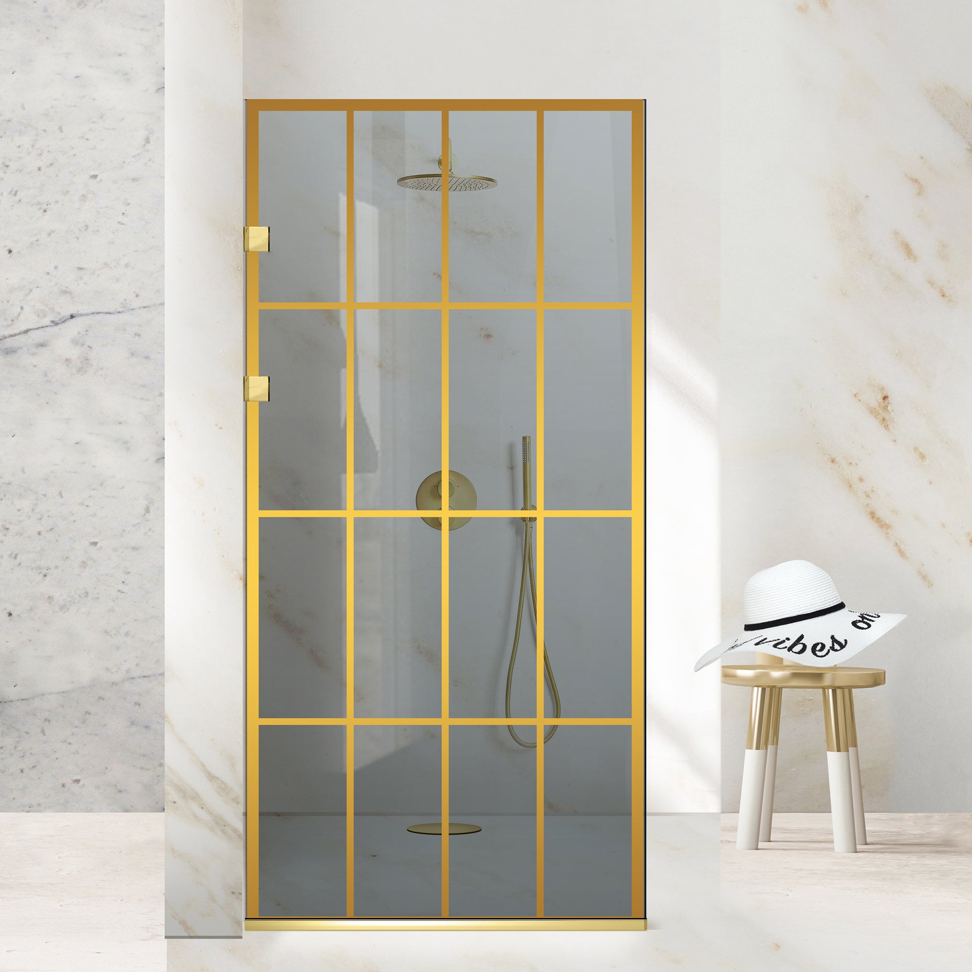 Paravan dus Walk-in, Perete dus Inox, auriu #Gri