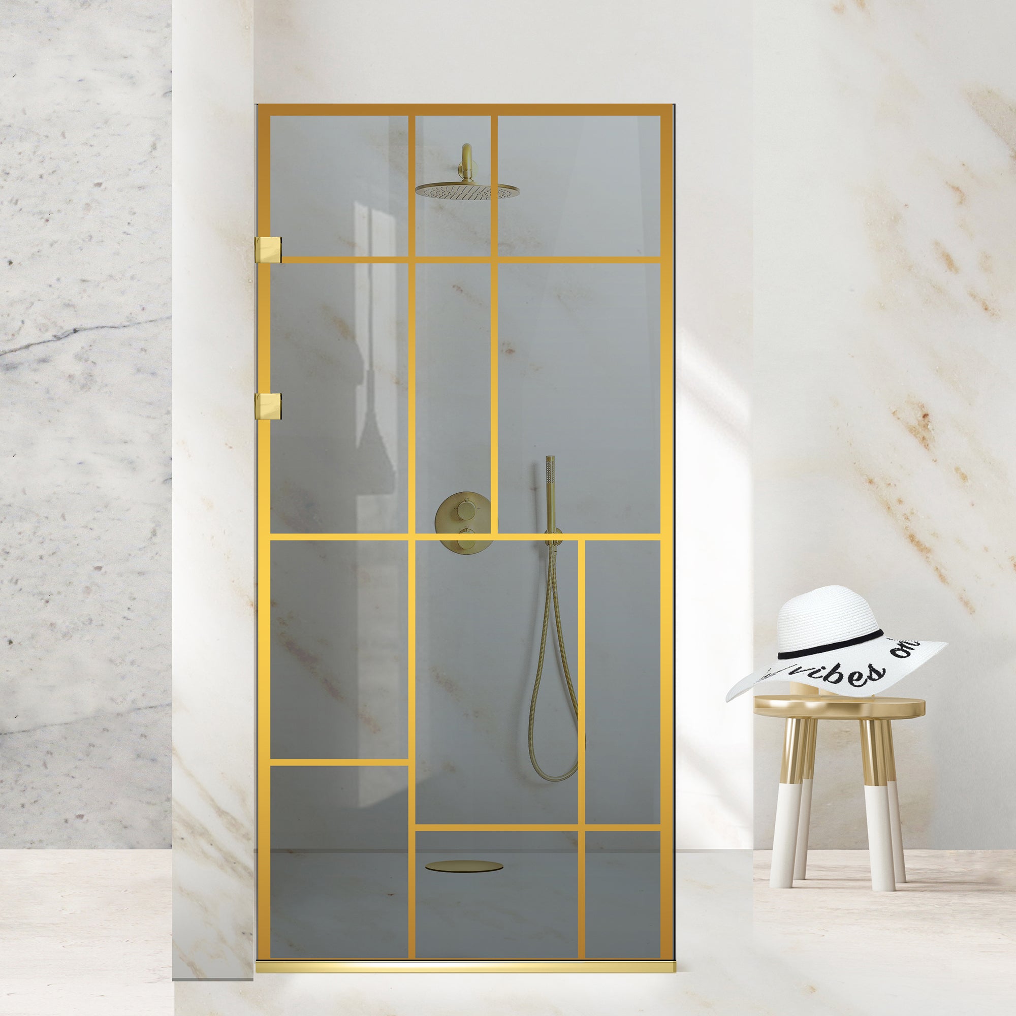Paravan dus Walk-in, Perete dus Inox, auriu #Gri