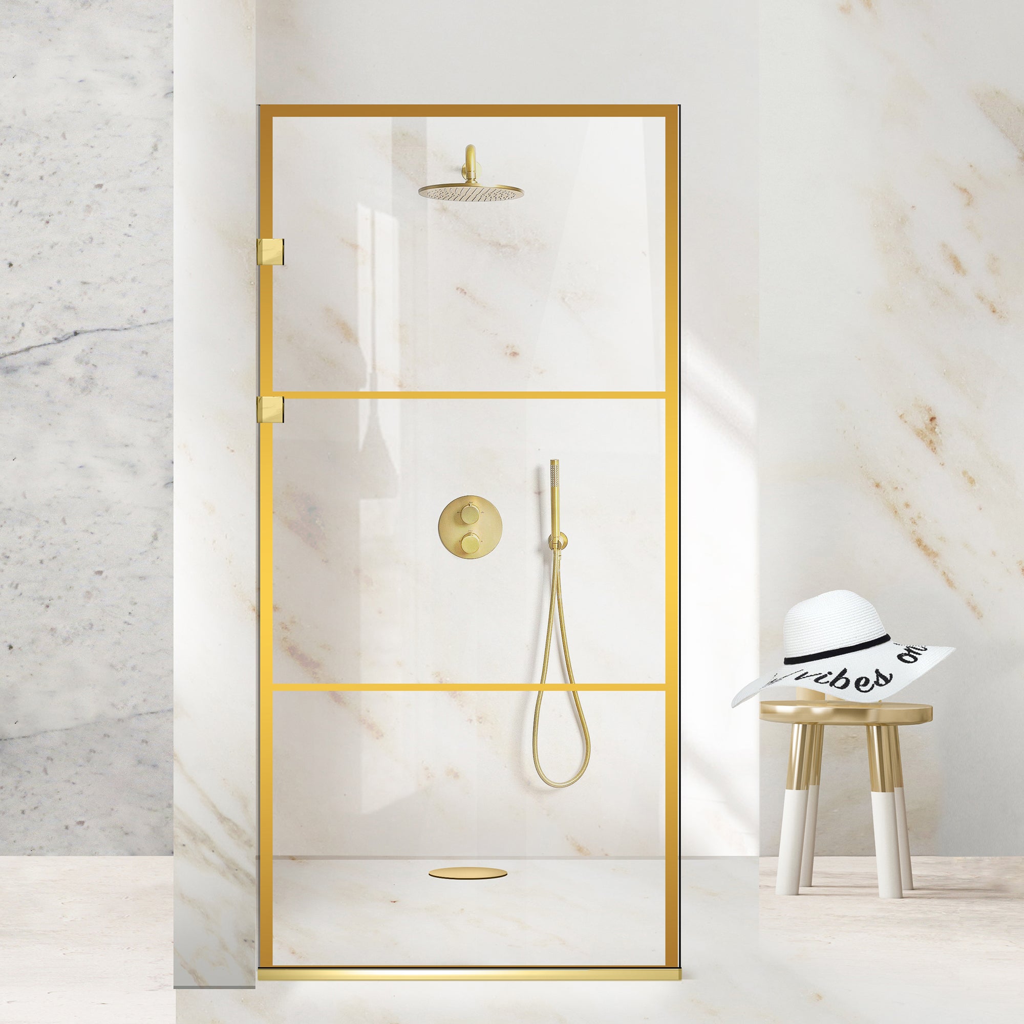 Paravan dus Walk-in, Perete dus Inox, auriu, #Clara #Víztiszta