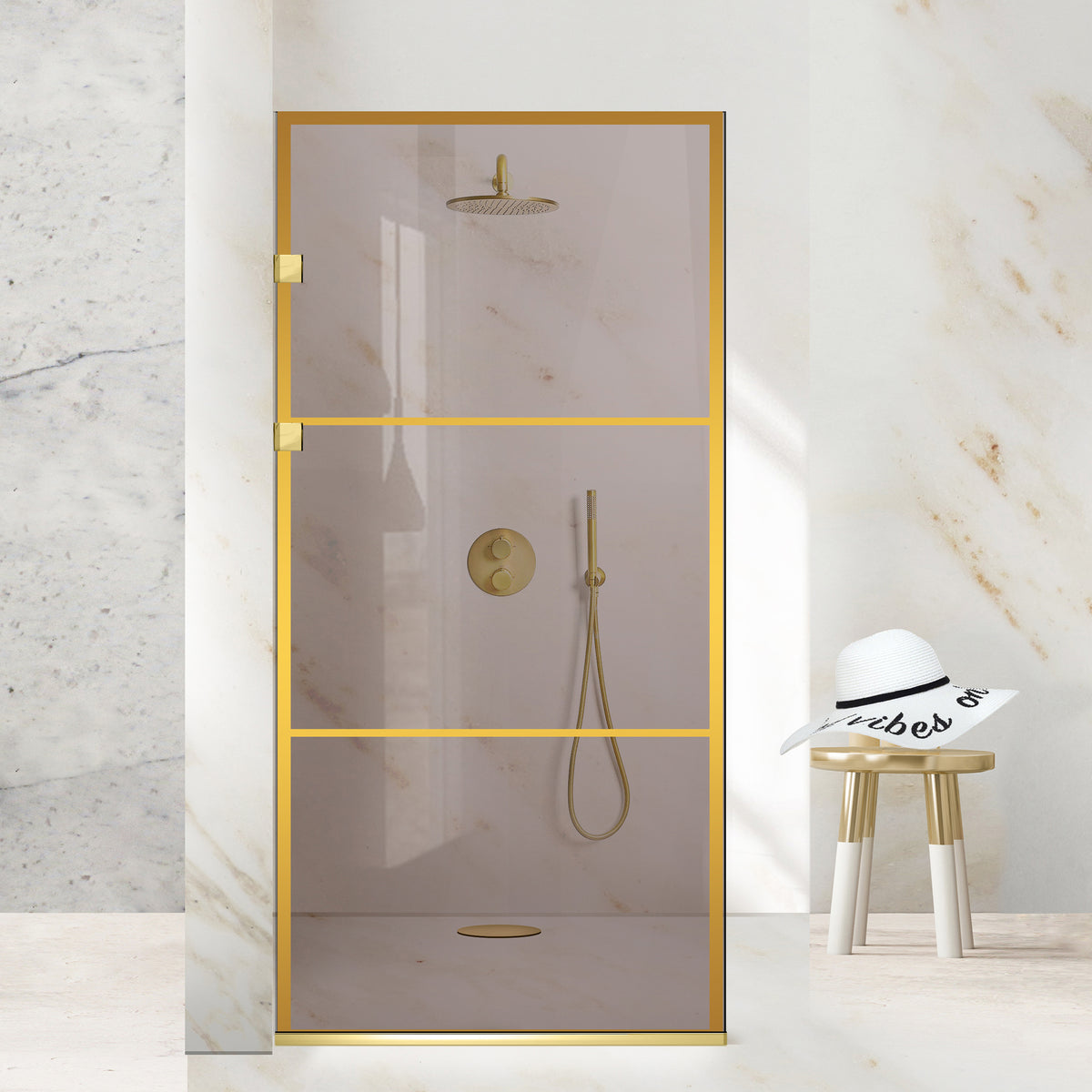Paravan dus Walk-in, Perete dus Inox, auriu #Bronz
