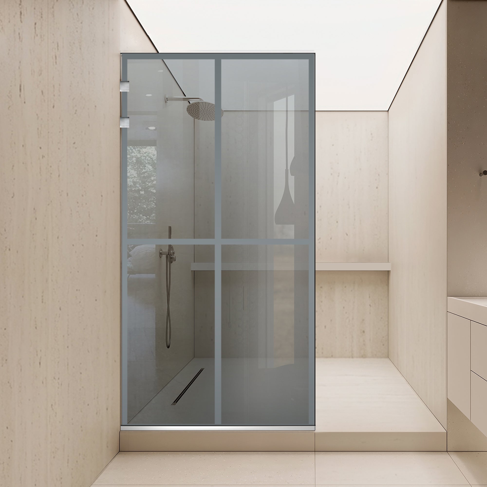 Paravan dus Walk-in, Perete dus Inox, #Gri