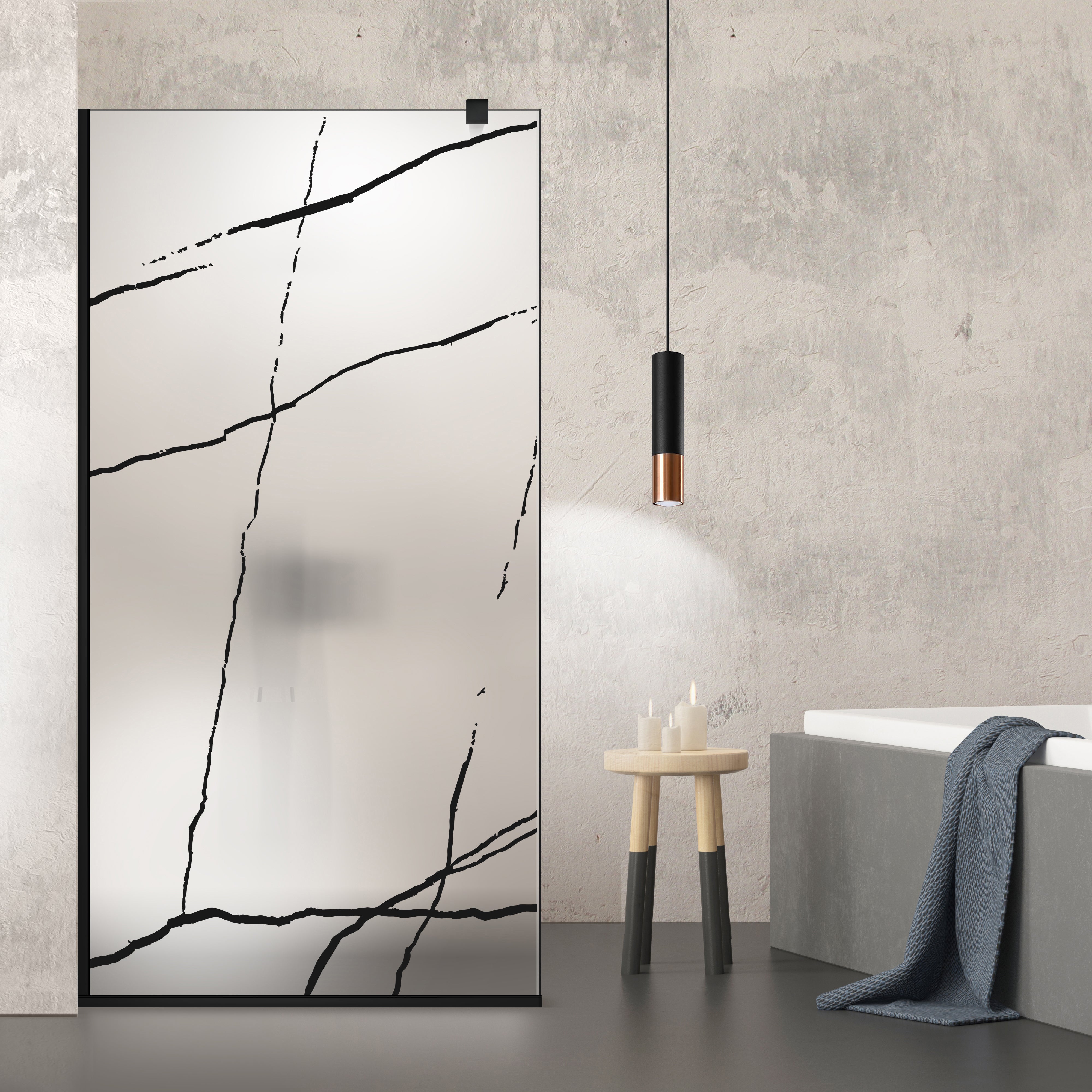 Paravan dus Walk-in, Perete dus  Negru, #Mat #Matt