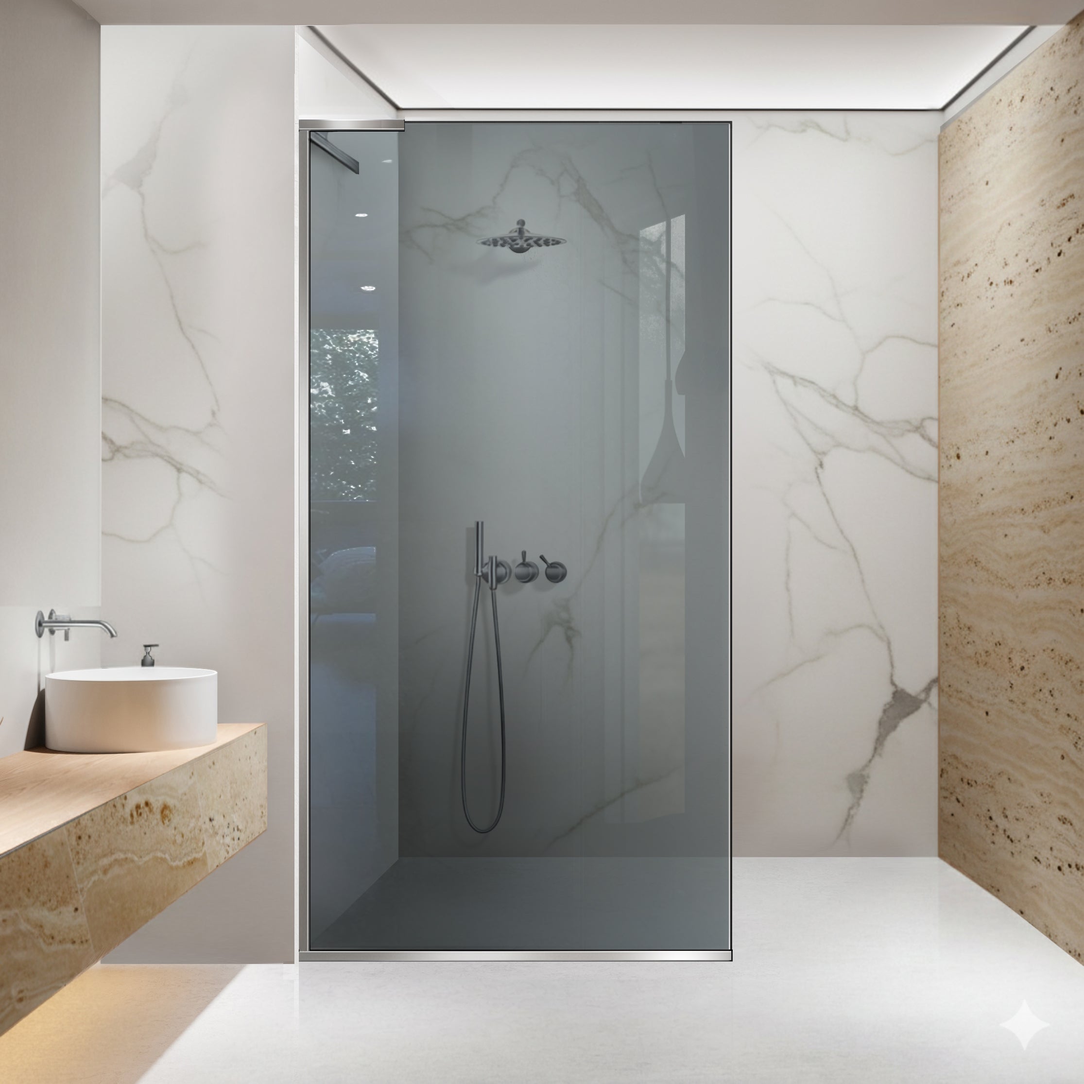 Paravan dus Walk-in, Perete dus Inox, #Gri #Szürke