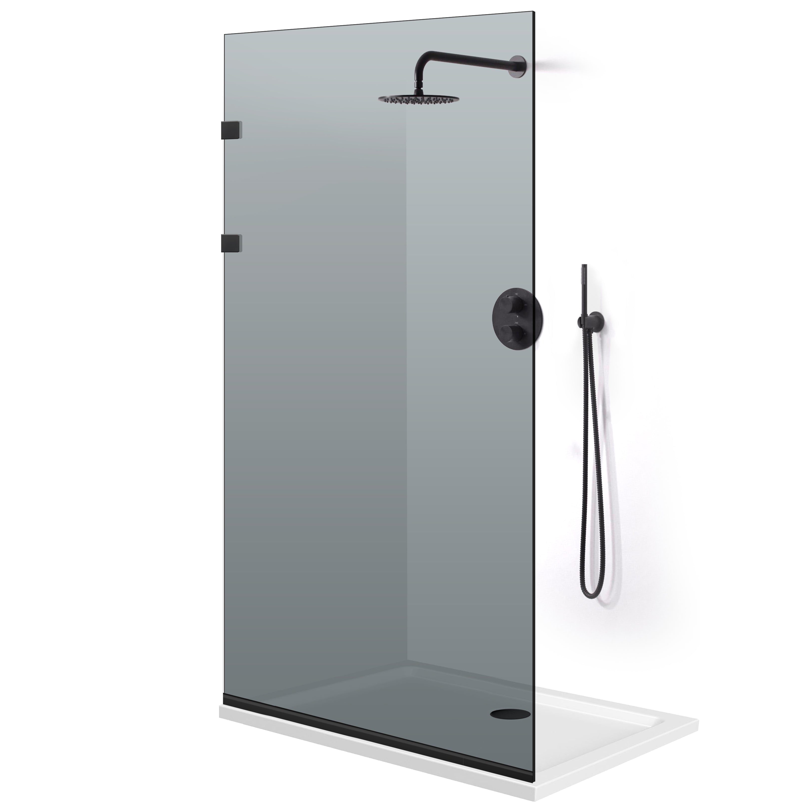 Paravan dus Walk-in, Perete dus Inox, negru mat #Gri