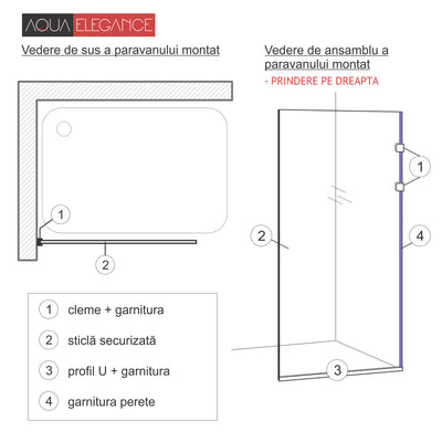 Paravan dus Walk-in, Perete dus Inox, #Gri #Bronz